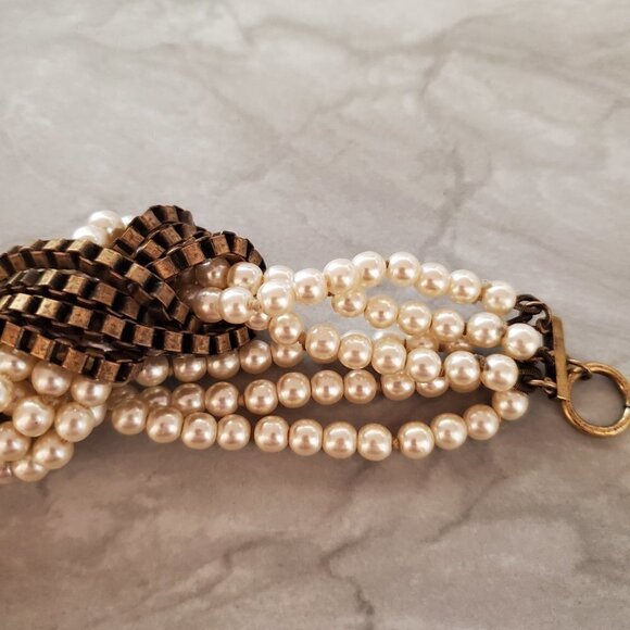 💕 J.Crew Twisted Knot Pearl Box Chain Antiqued Distressed Vintage Bracelet 💕 - Picture 5 of 12